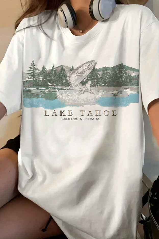 Vintage Lake Tahoe Fish  Tee For Women