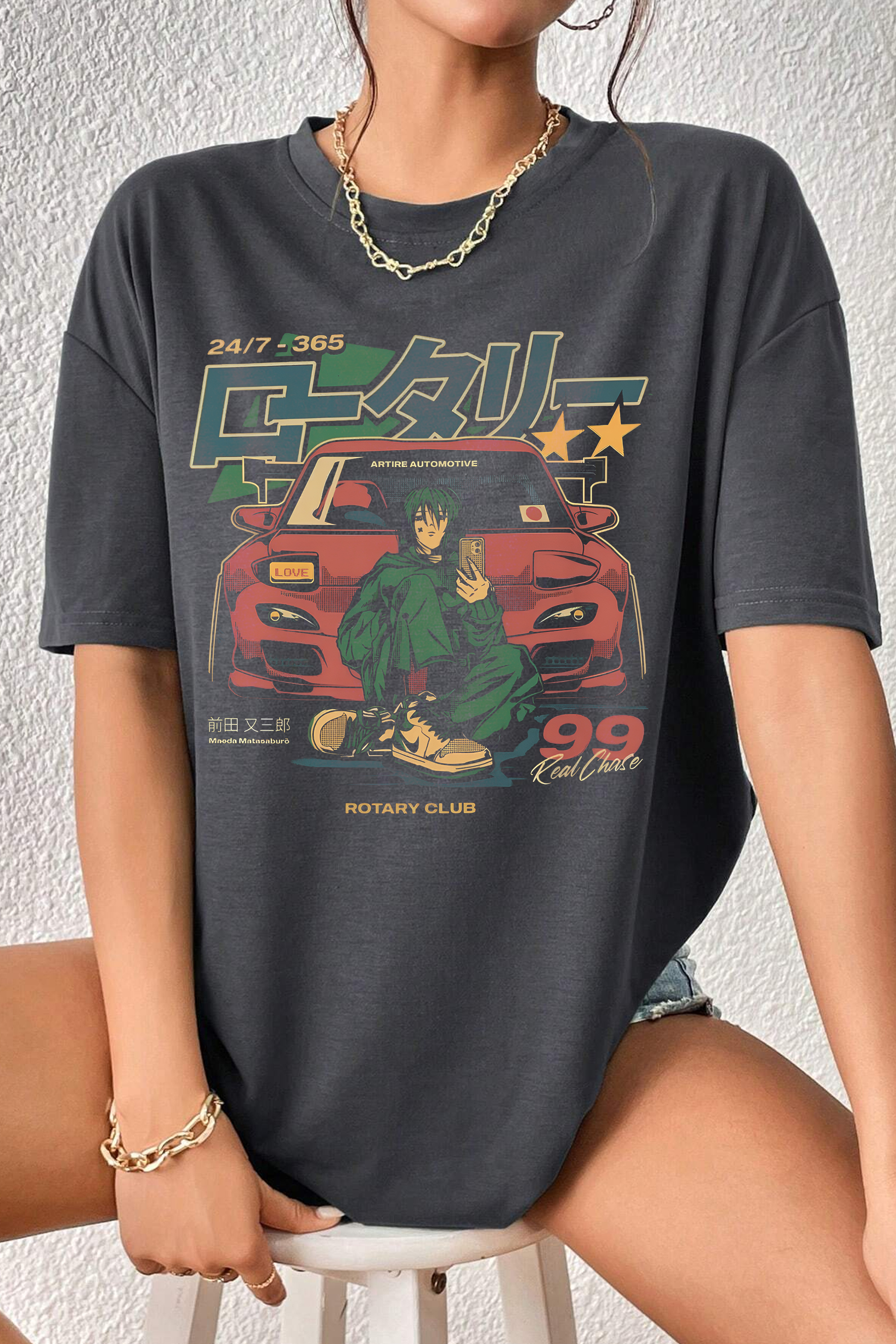 Retro Japanese Anime Car Graphic  Tee For Women