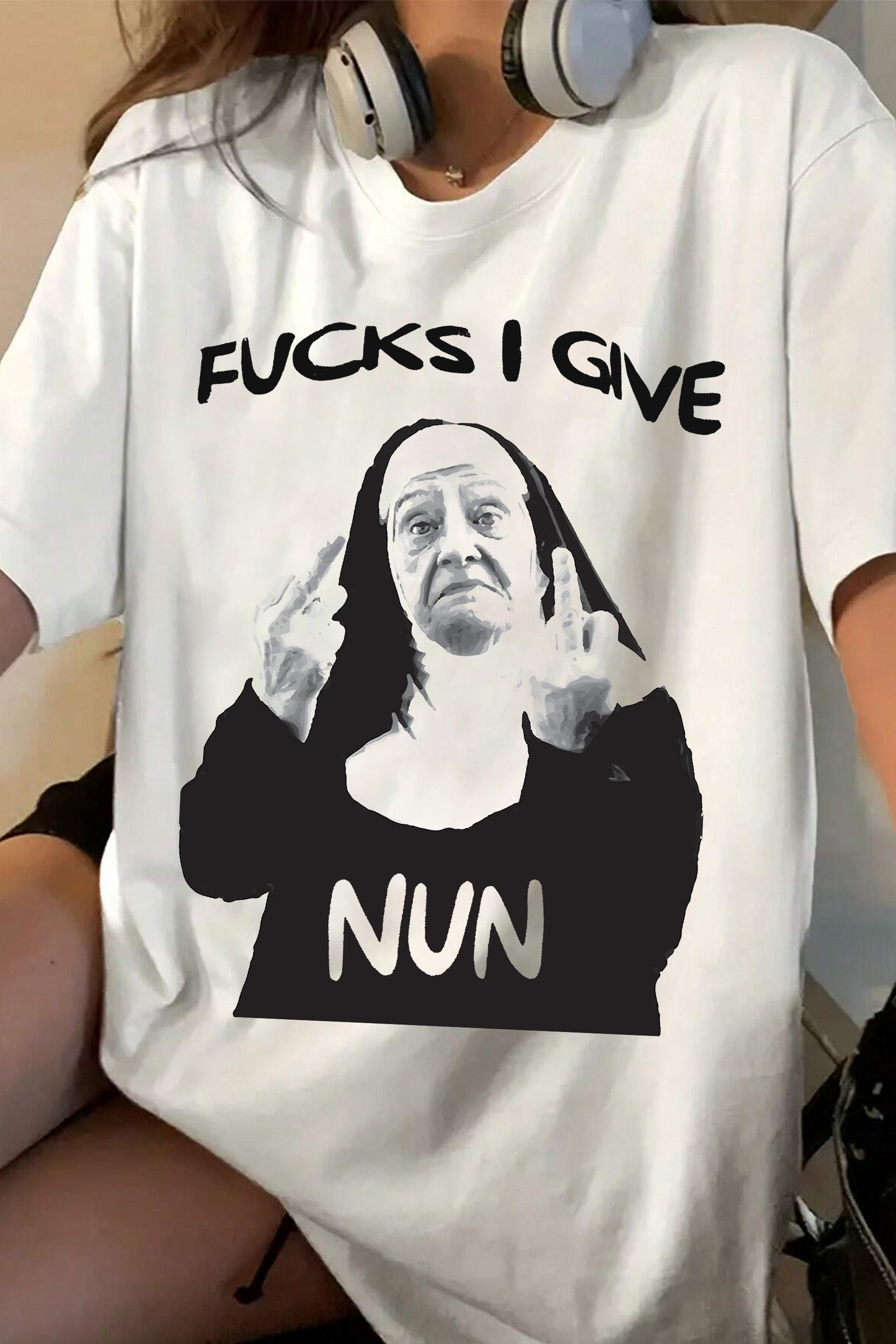 Fucks I give Nun None middle finger Funny  Tee For Women