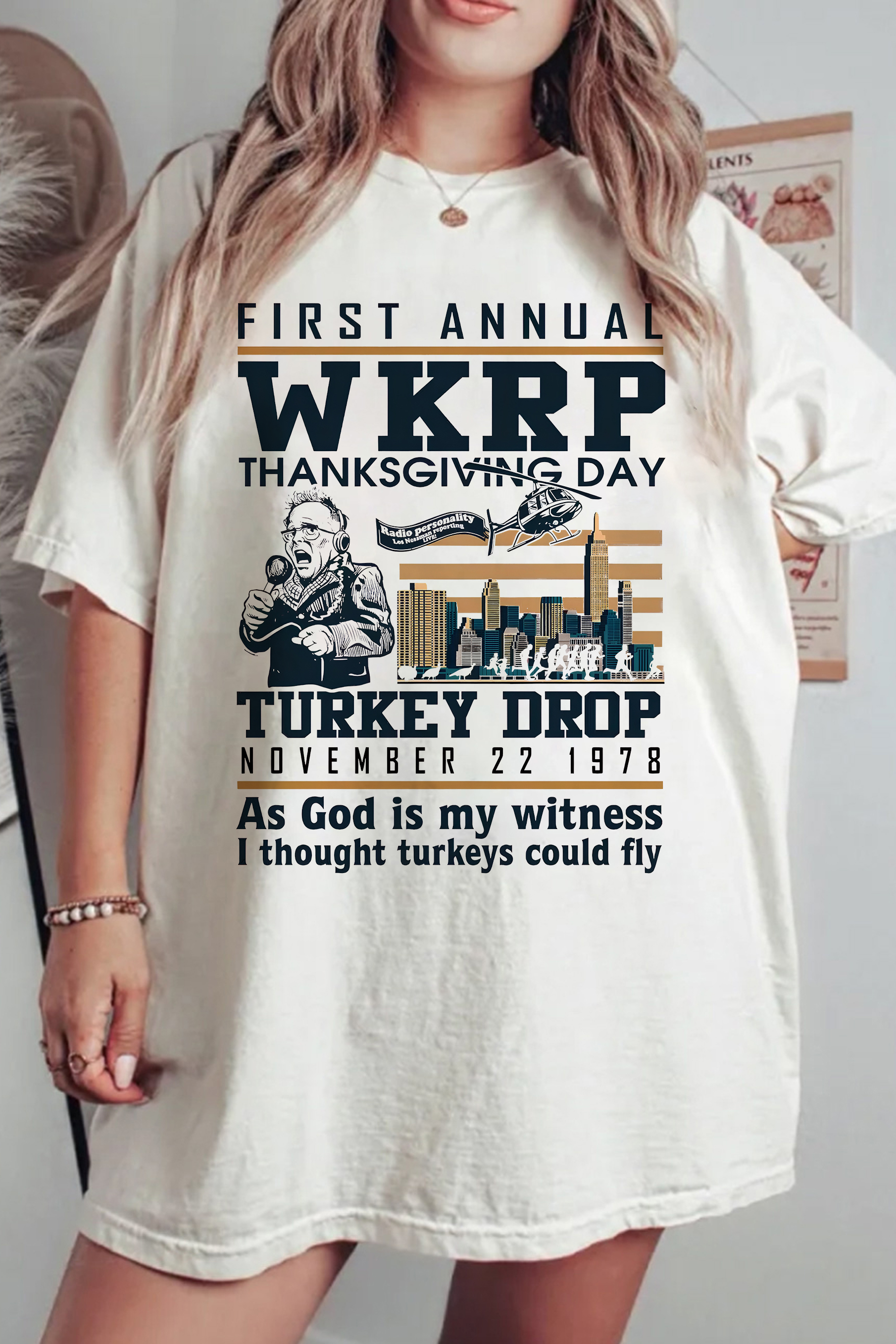 Funny Thanksgiving WKRP Turkey Drop Tee For Women