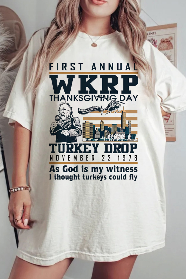 Funny Thanksgiving WKRP Turkey Drop Tee For Women