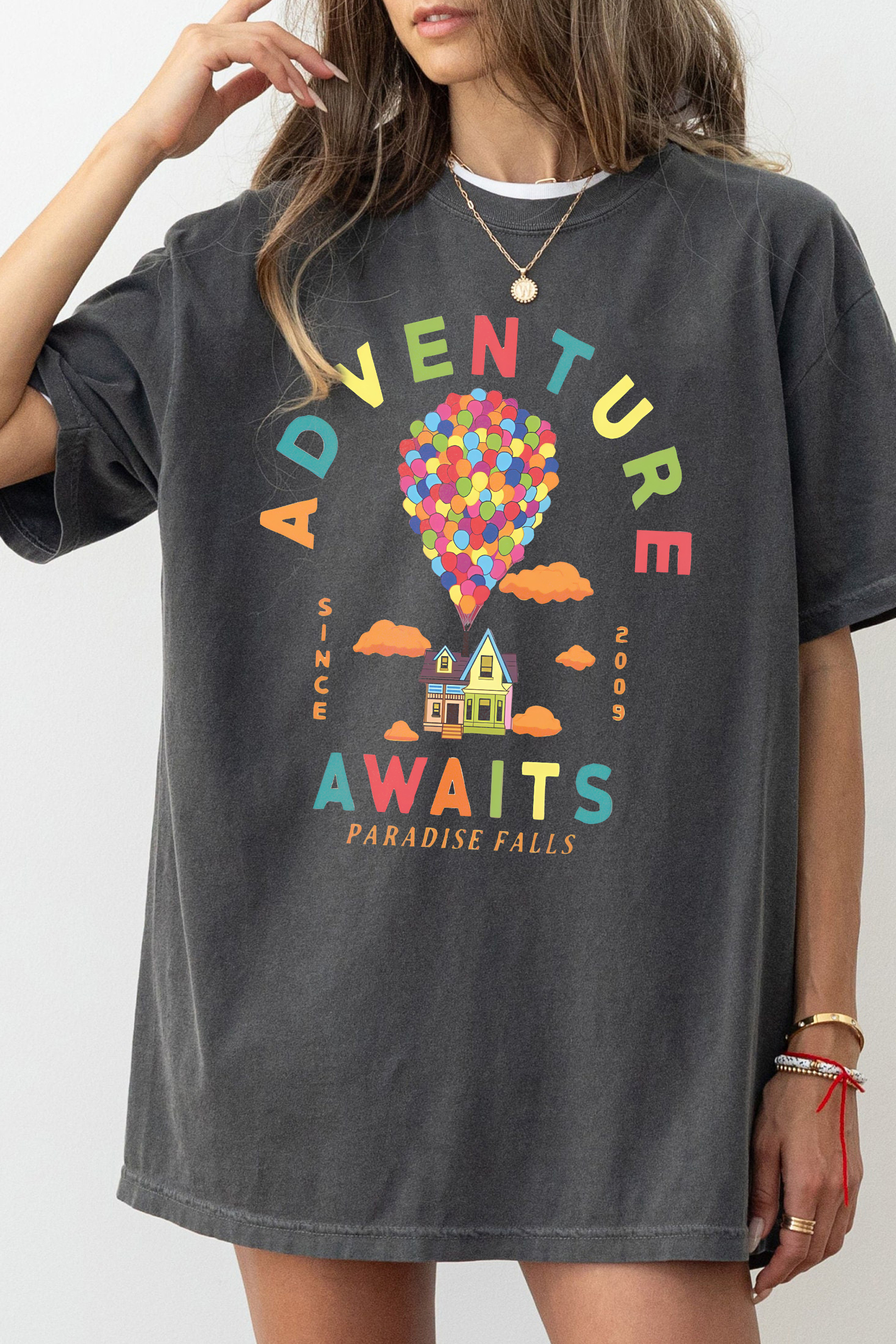 Adventure Awaits Rainbow Balloons Tee For Women