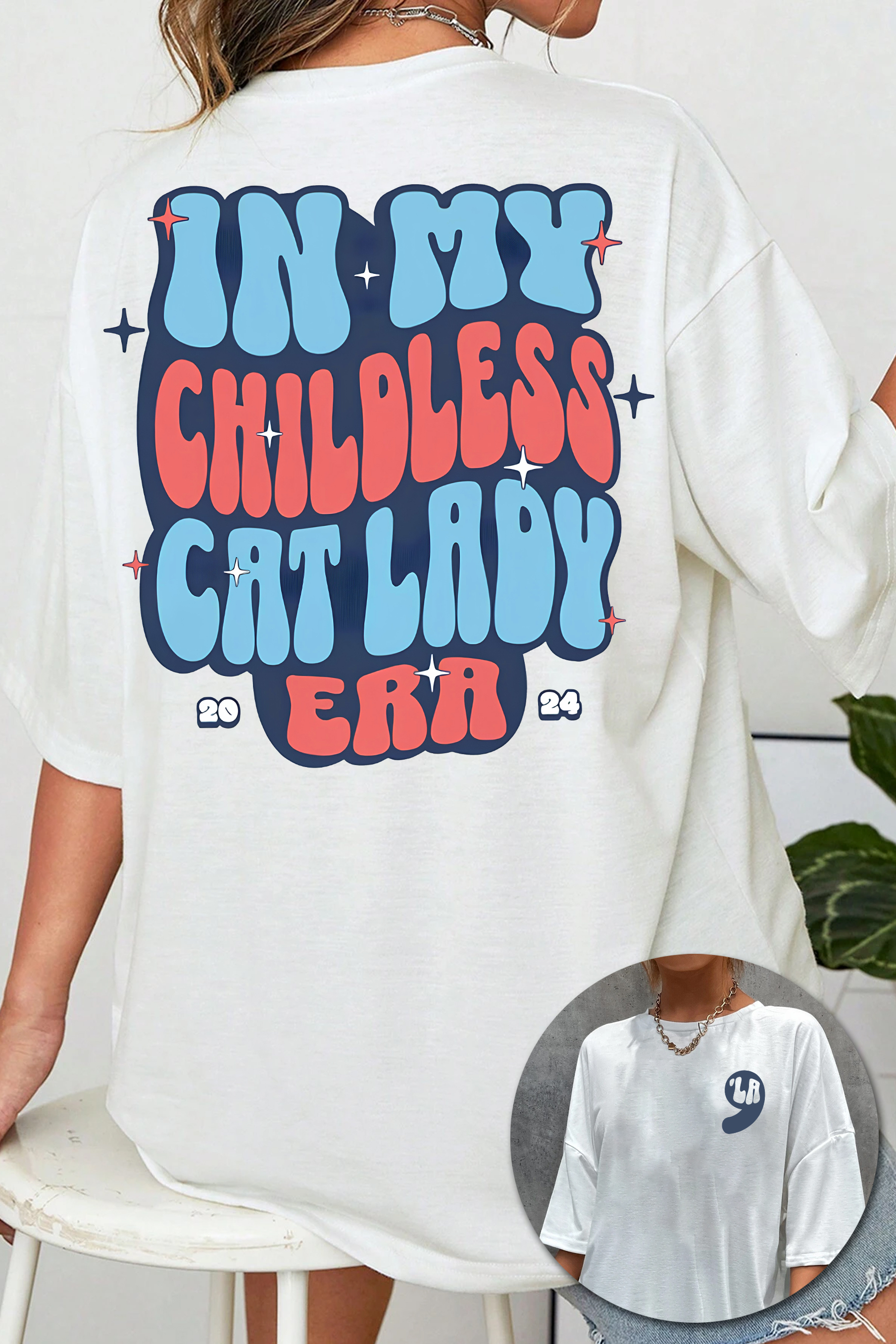 Childless Cat Lady Cute Font Tee For Women 