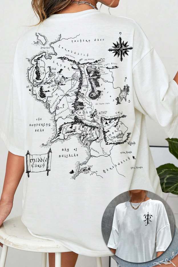JRR Tolkien LOTR Middle Earth Map Tee For Women