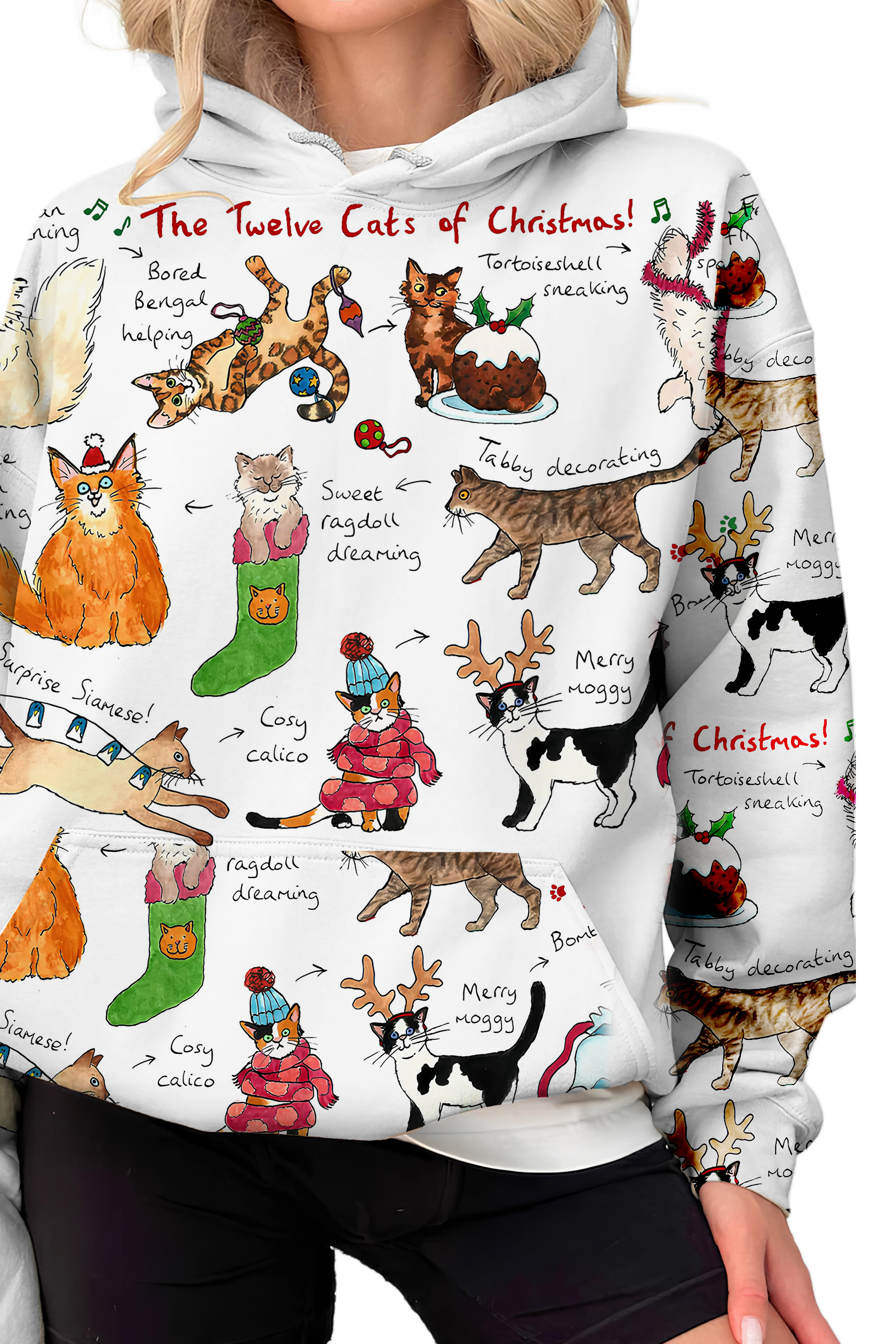 The Twelve Cats Of Christmas  Hoodie For Women