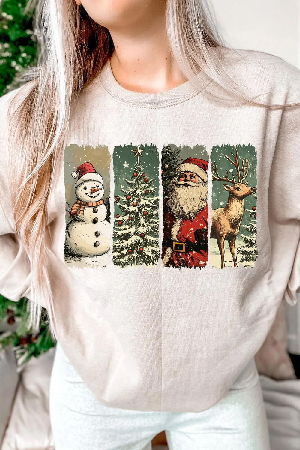 Christmas Printed Round Neck Women's Long Sleeve Sweatshirt
