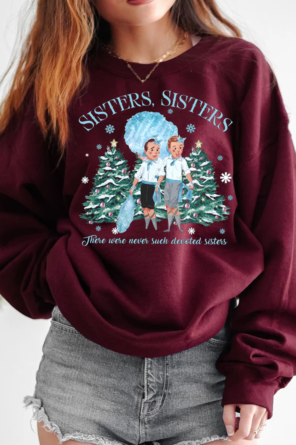 White Christmas Printed Round Neck Women's Long Sleeve Sweatshirt