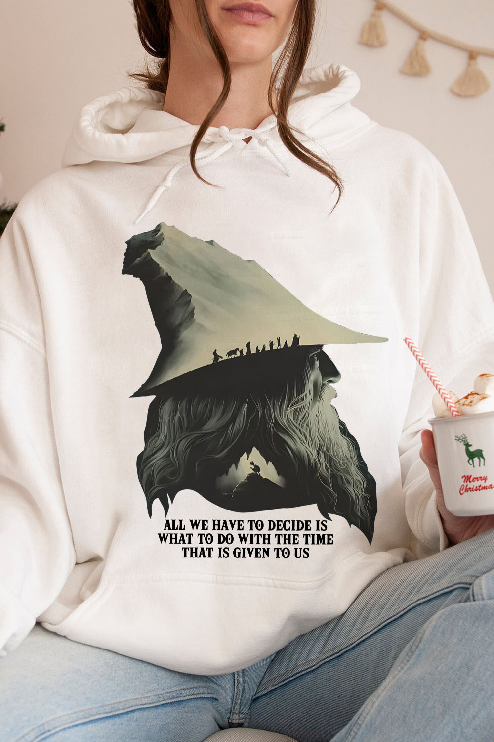 LOTR Gandalf Quote All We Have To Decide Front Vintage Women Hoodie