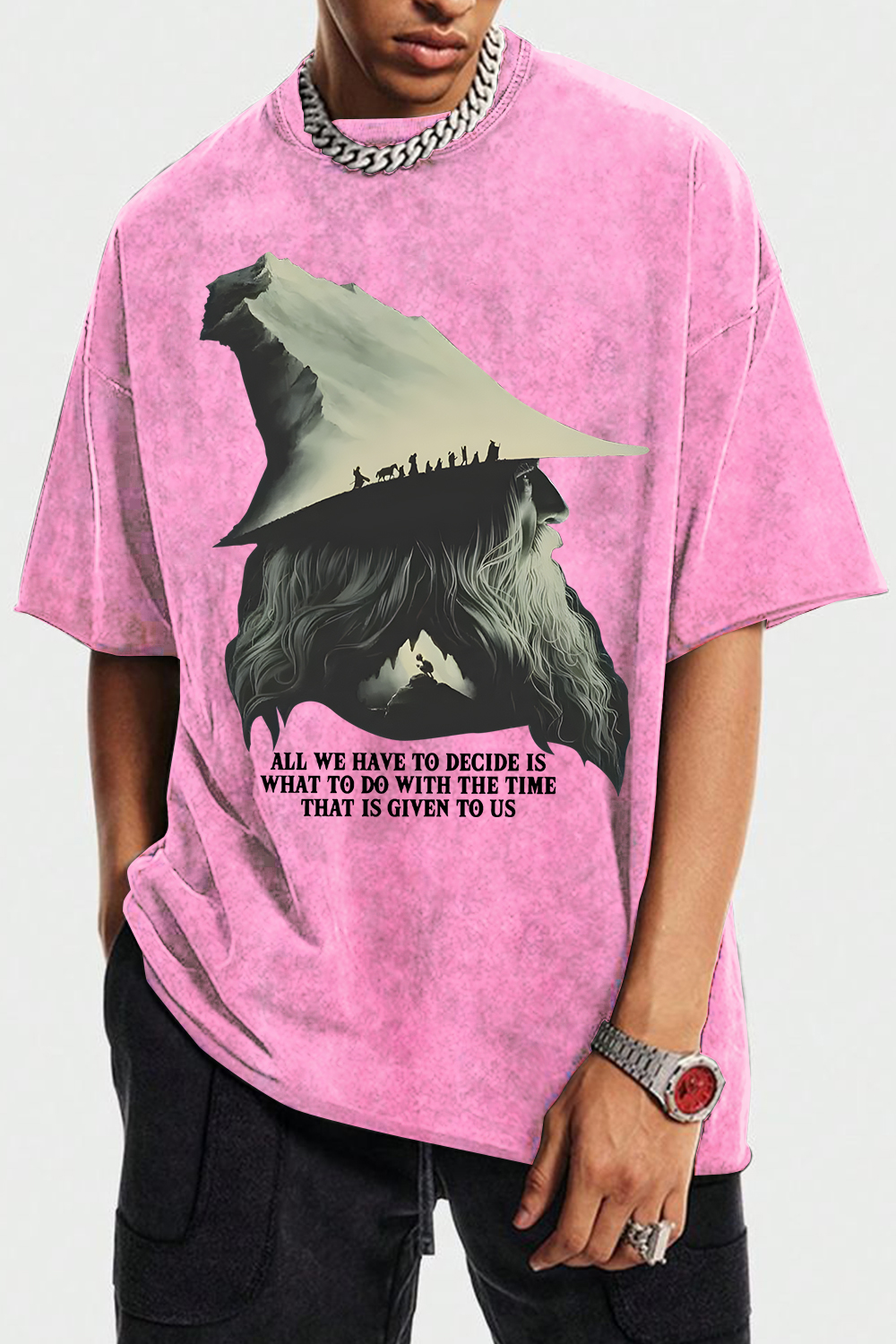 Washed cotton LOTR Gandalf Quote All We Have To Decide Front Vintage Shirt Tee - Men