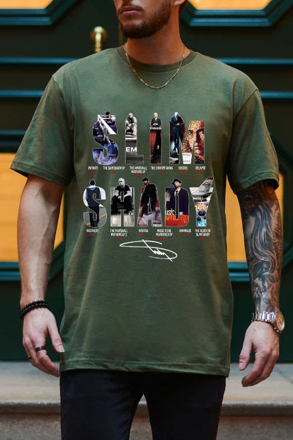 Eminem Letter Star Casual Print Round Neck Short Sleeve T-Shirt