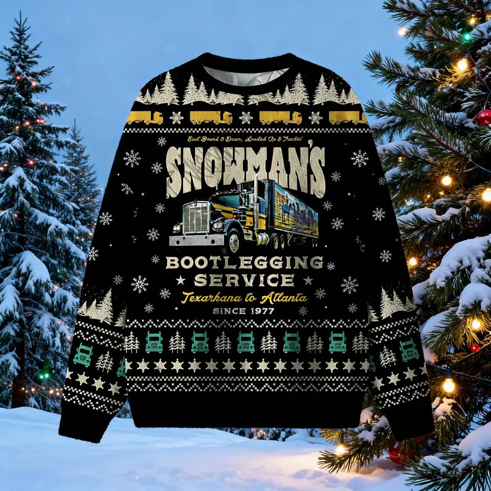 Snowman's Bootlegging Service Ugly Christmas Sweatshirt