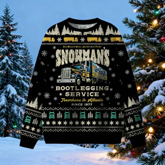 Snowman's Bootlegging Service Ugly Christmas Sweatshirt