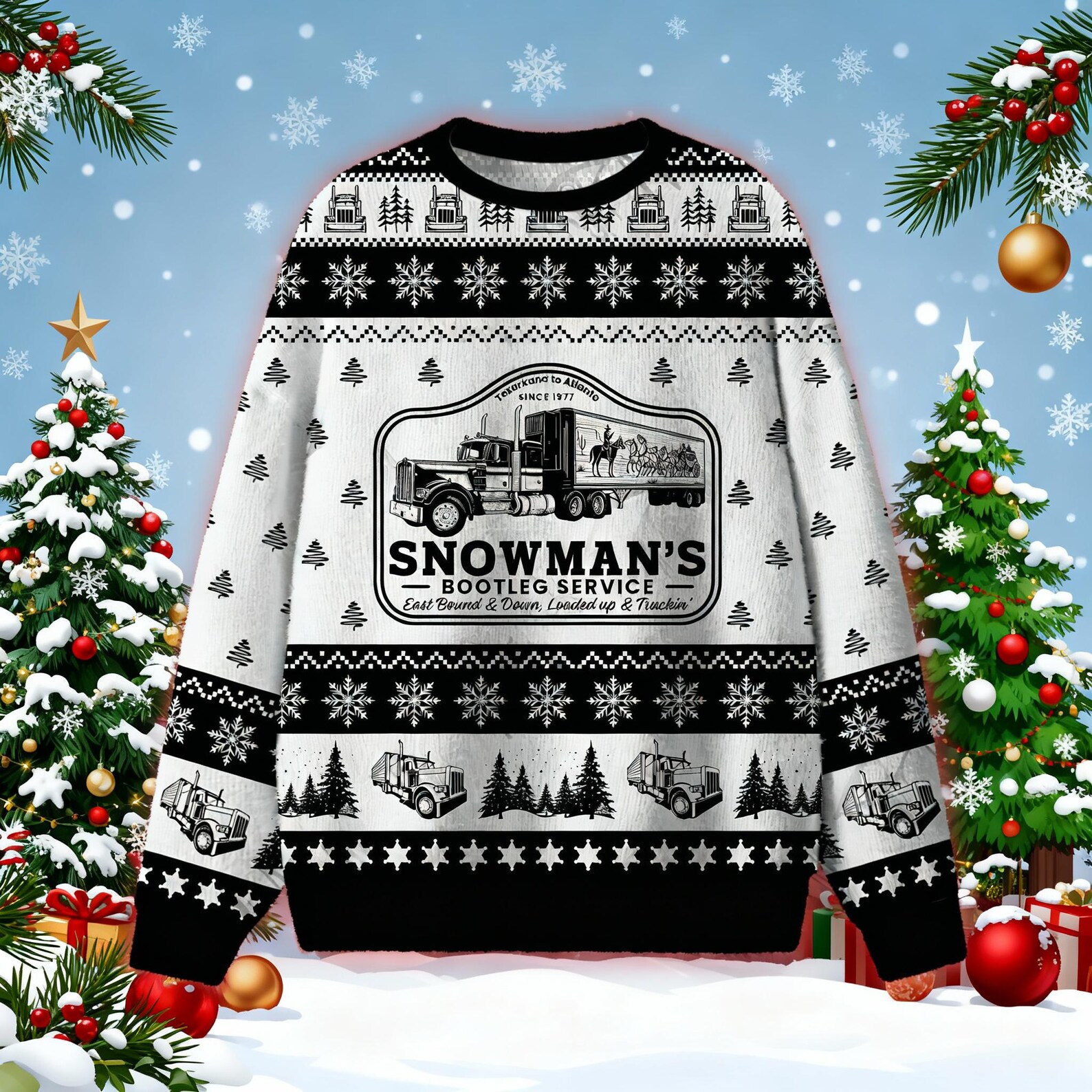 Snowman's Bootlegging Service Ugly Christmas Sweatshirt