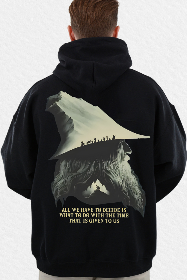 LOTR Gandalf Quote All We Have To Decide Back Vintage Men Hoodie