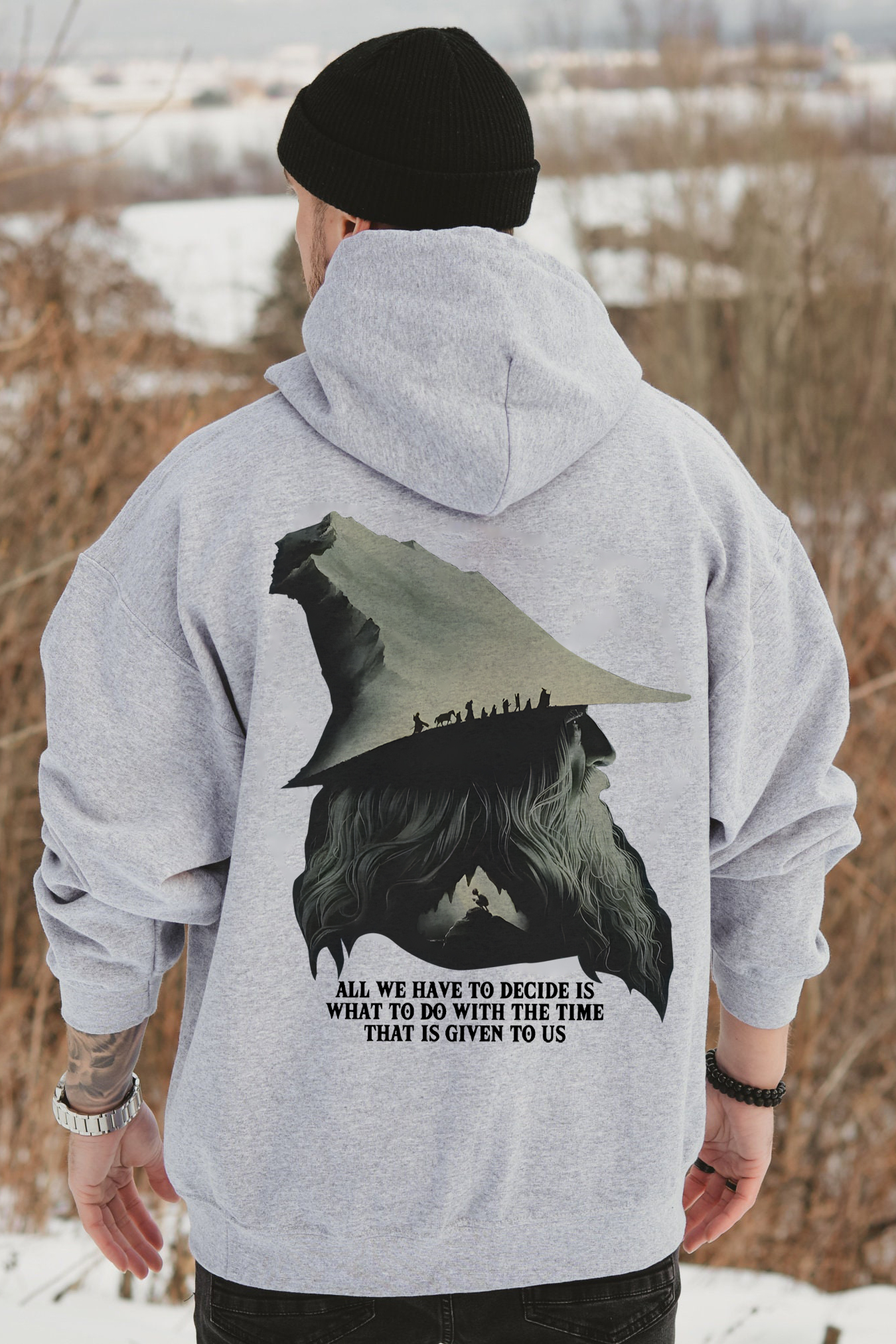 LOTR Gandalf Quote All We Have To Decide Back Vintage Men Hoodie
