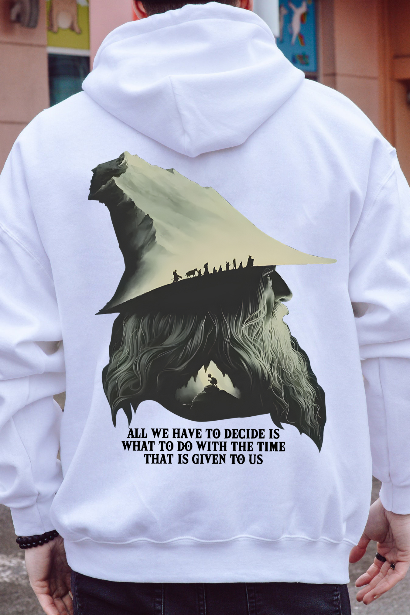 LOTR Gandalf Quote All We Have To Decide Back Vintage Men Hoodie