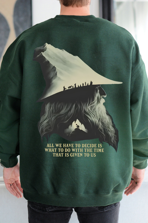 LOTR Gandalf Quote All We Have To Decide Back Vintage Sweatshirt -Men