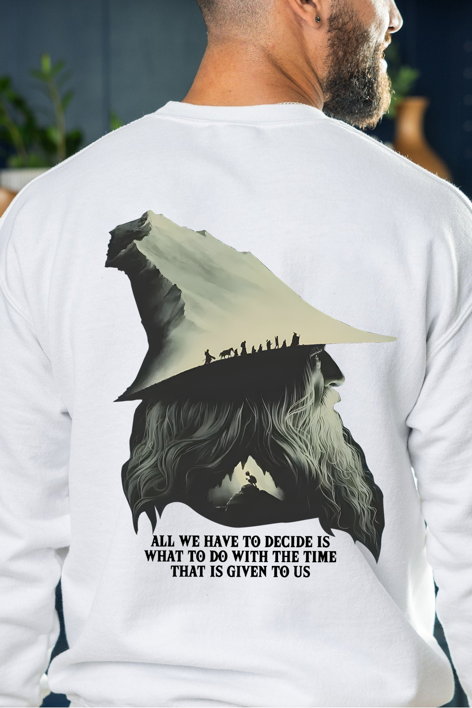 LOTR Gandalf Quote All We Have To Decide Back Vintage Sweatshirt -Men
