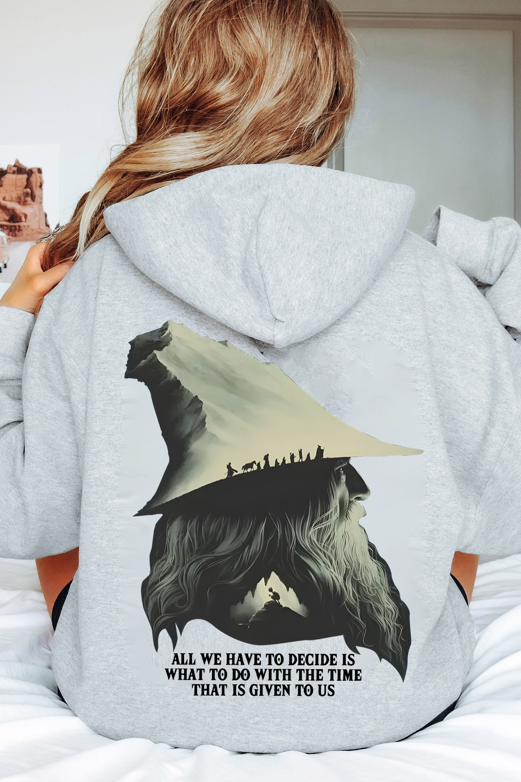 LOTR Gandalf Quote All We Have To Decide Back Vintage Hoodie -Women