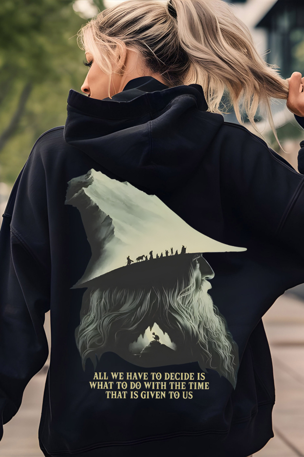 LOTR Gandalf Quote All We Have To Decide Back Vintage Sweatshirt -Women