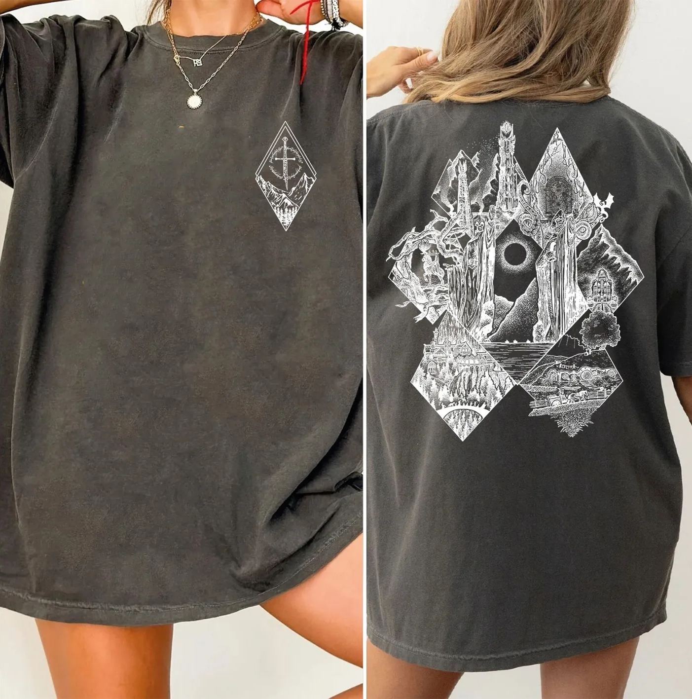 Middle Earth Lotr Tee For Women-Deep Gray