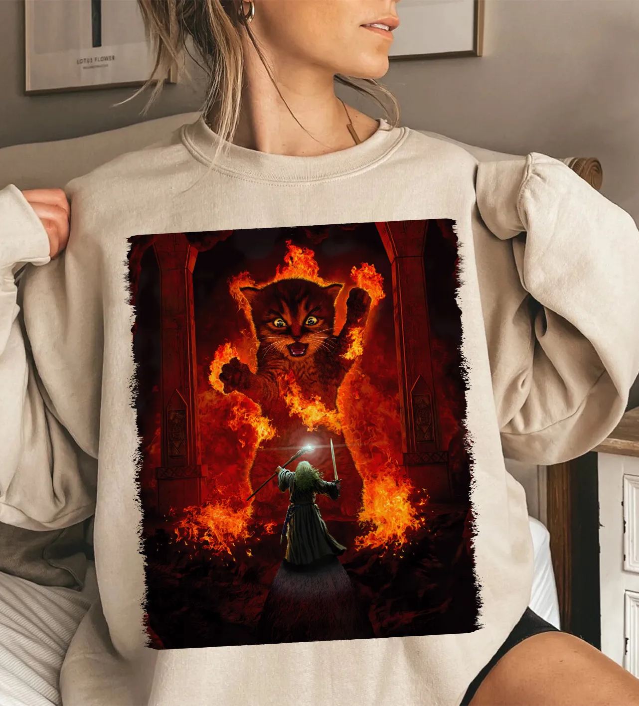 You Shall Not Pass Cat and Gandalf LOTR Sweatshirt