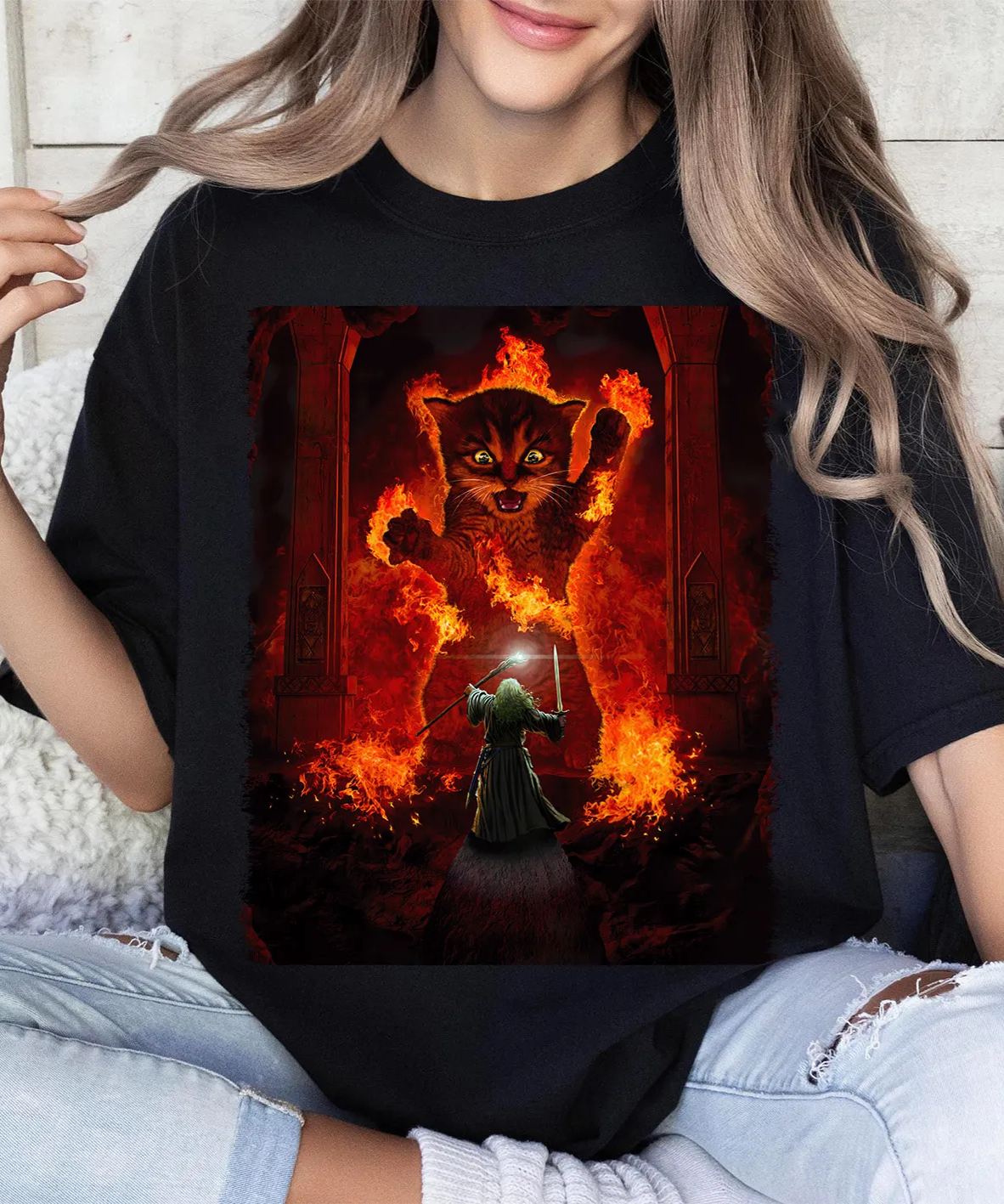 You Shall Not Pass Cat and Gandalf LOTR T-Shirts