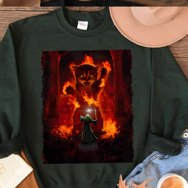 You Shall Not Pass Cat and Gandalf LOTR Sweatshirt