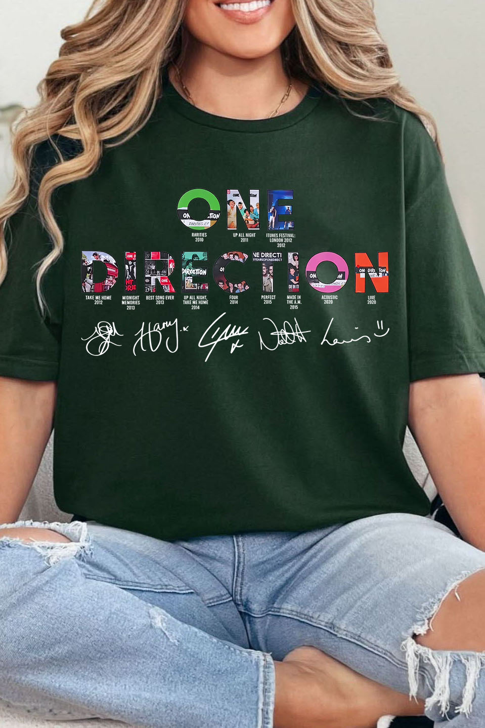 onedirection cartoon letter print t-shirt