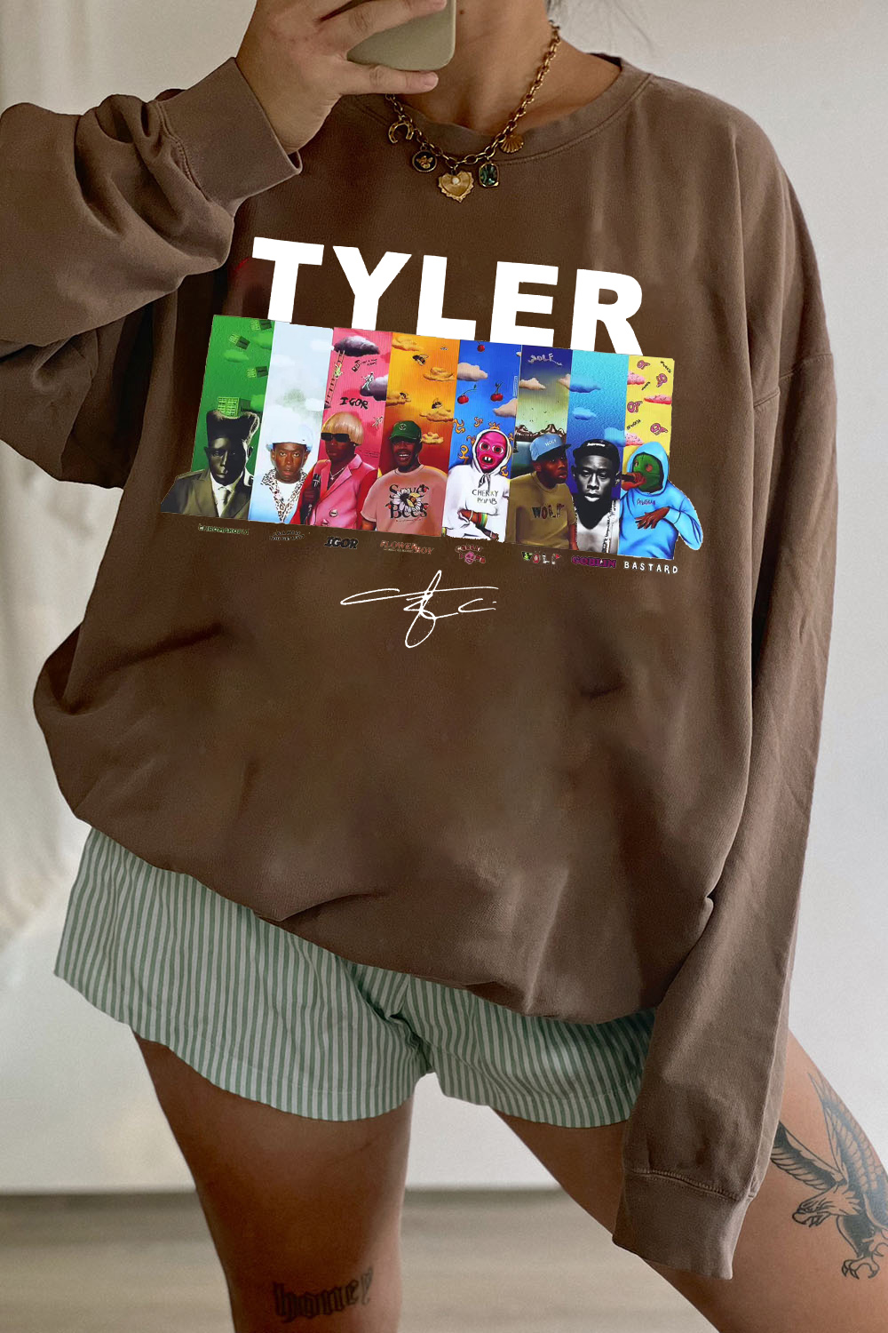 Tyler cartoon print round neck women's sweatshirt