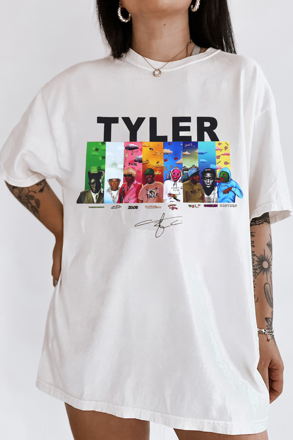 Tyler cartoon print round neck ladies T-shirt