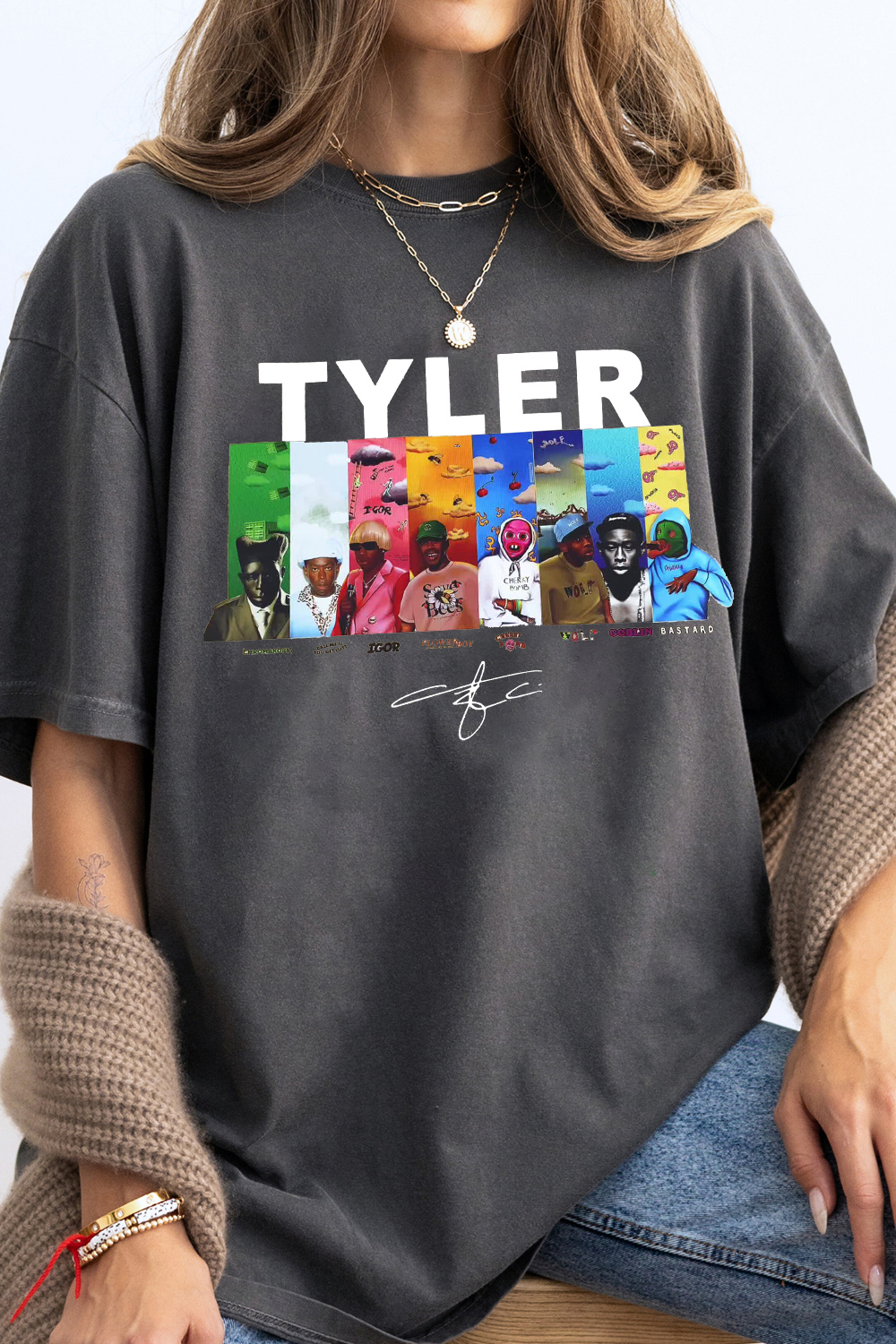 Tyler cartoon print round neck ladies T-shirt