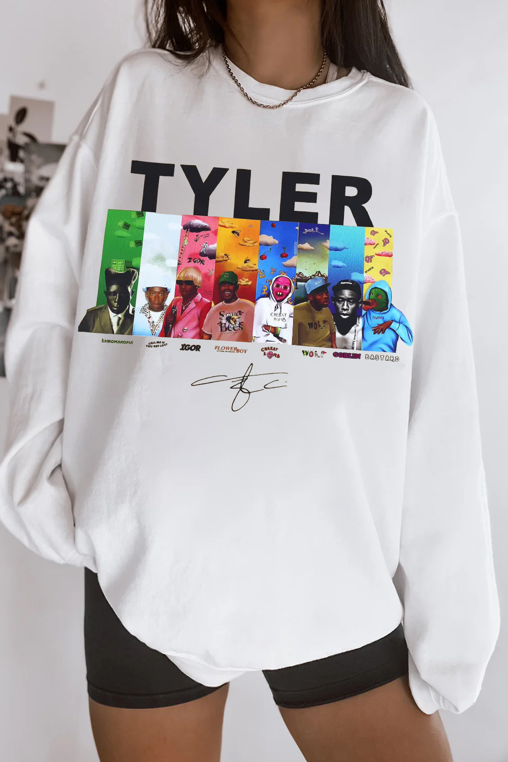 Tyler cartoon print round neck women's sweatshirt