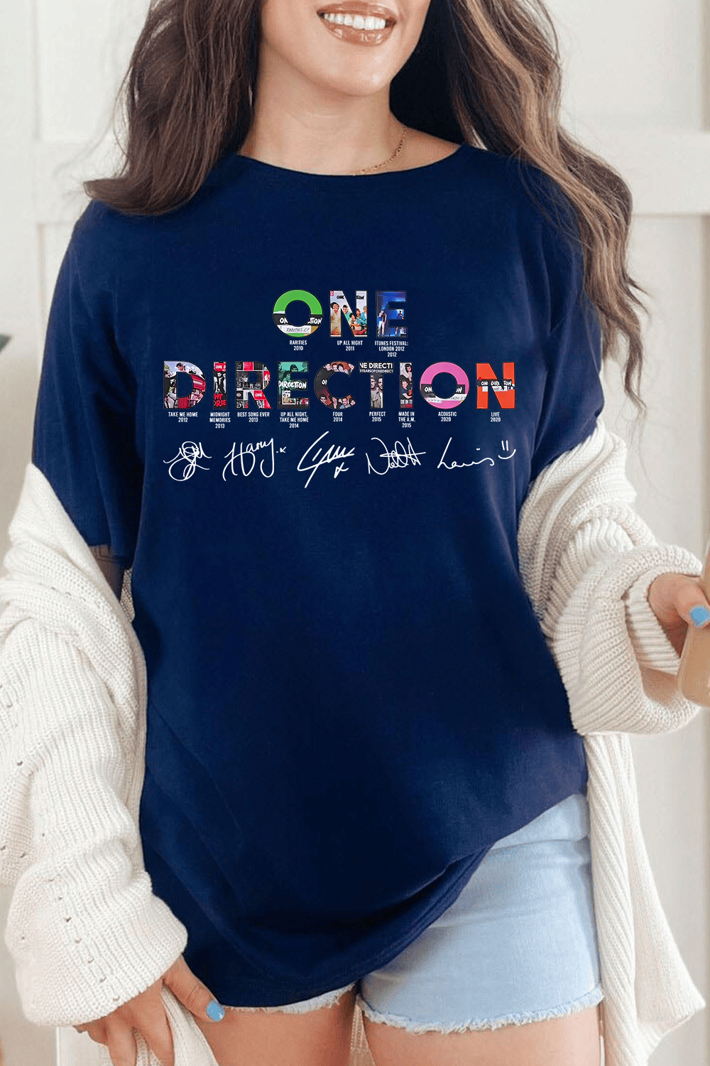 onedirection cartoon letter print t-shirt