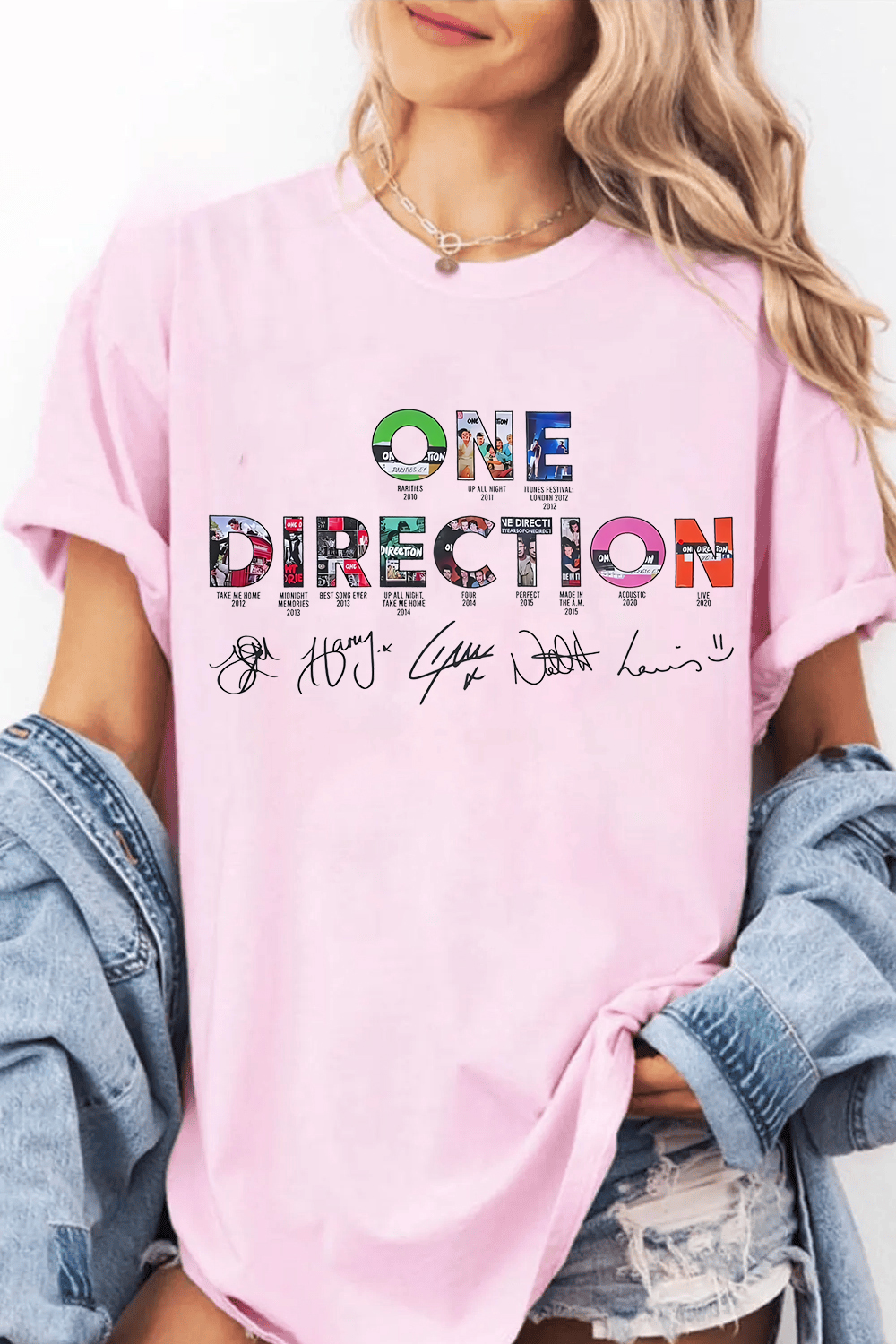 onedirection cartoon letter print t-shirt