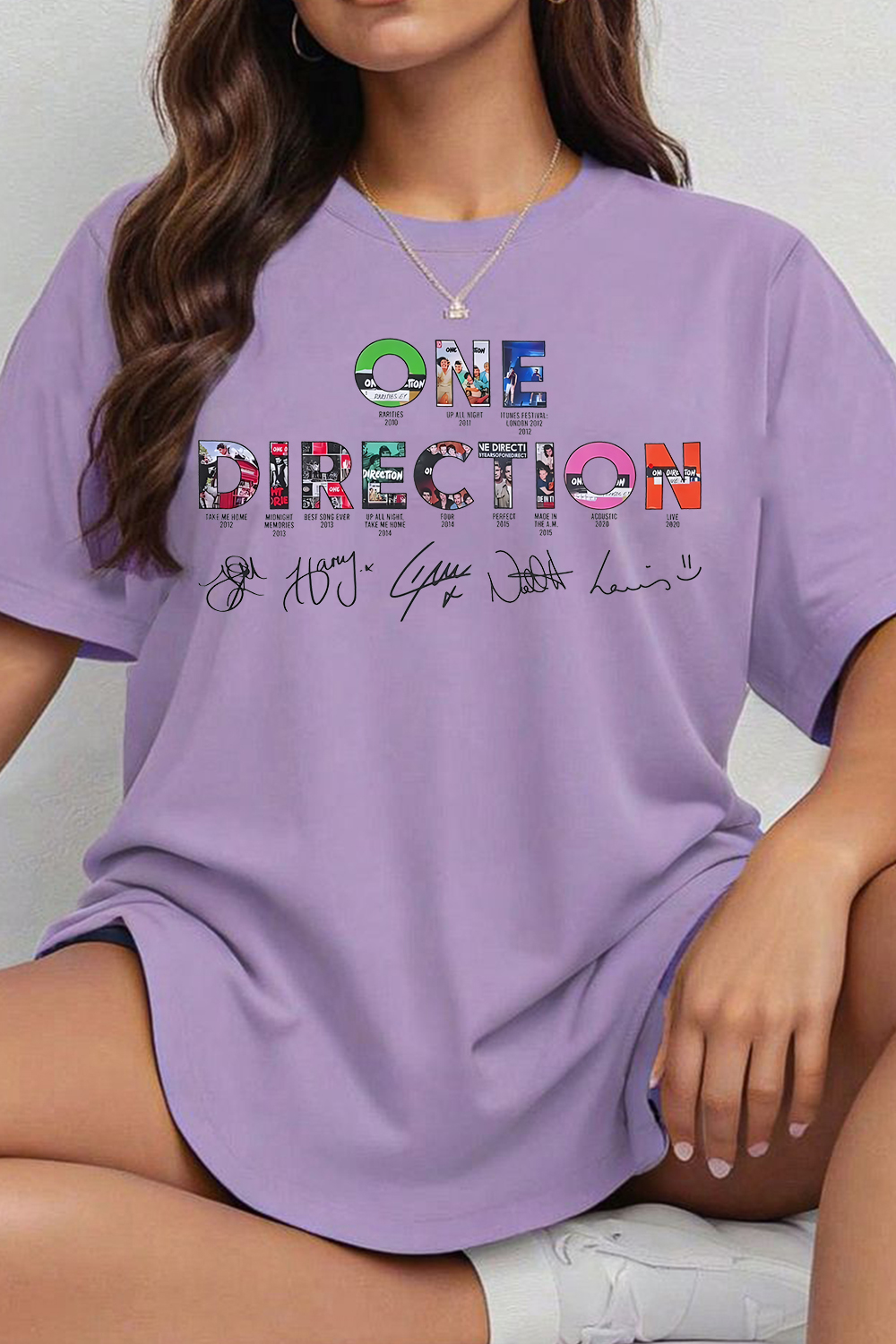 onedirection cartoon letter print t-shirt