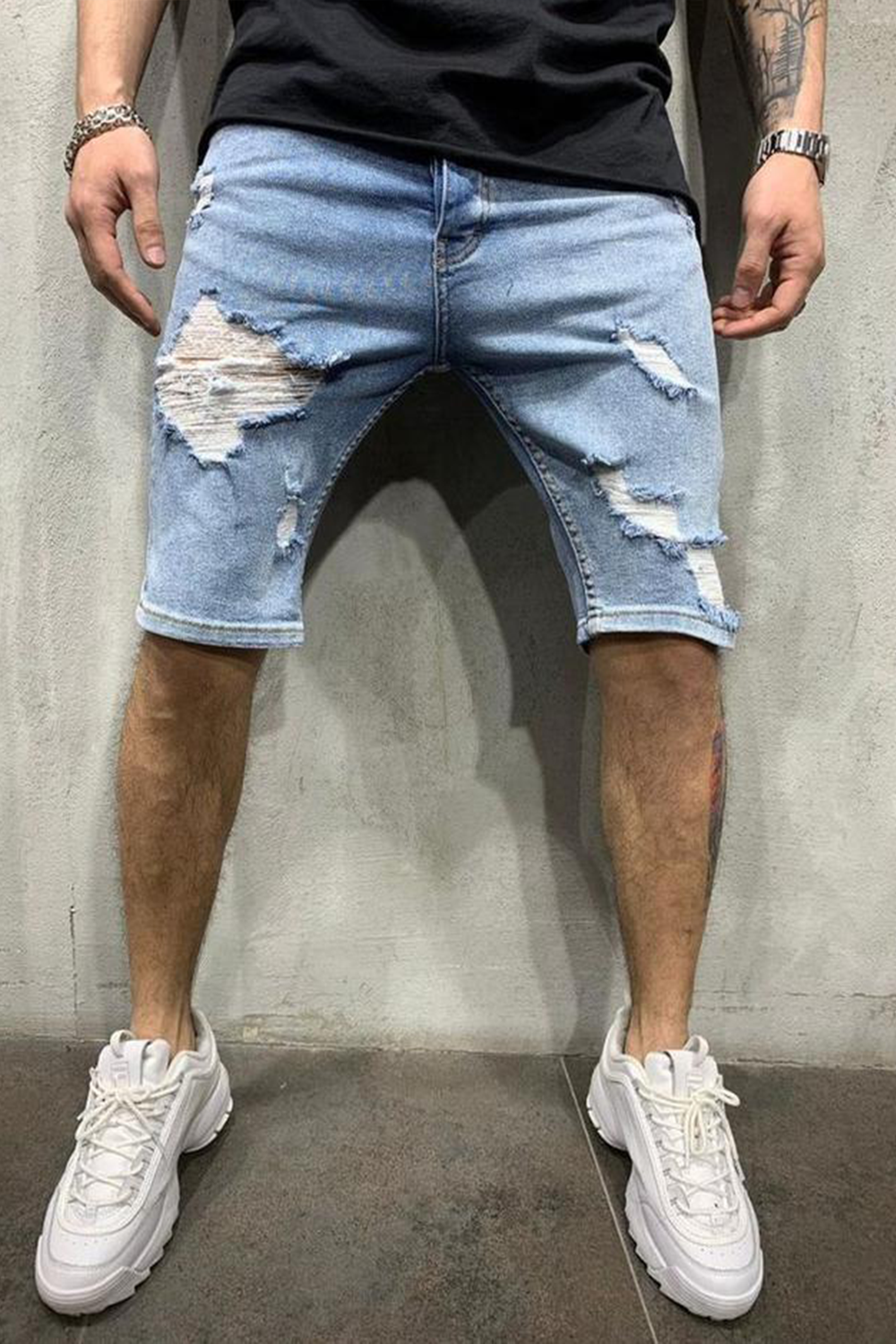 Ripped denim shorts