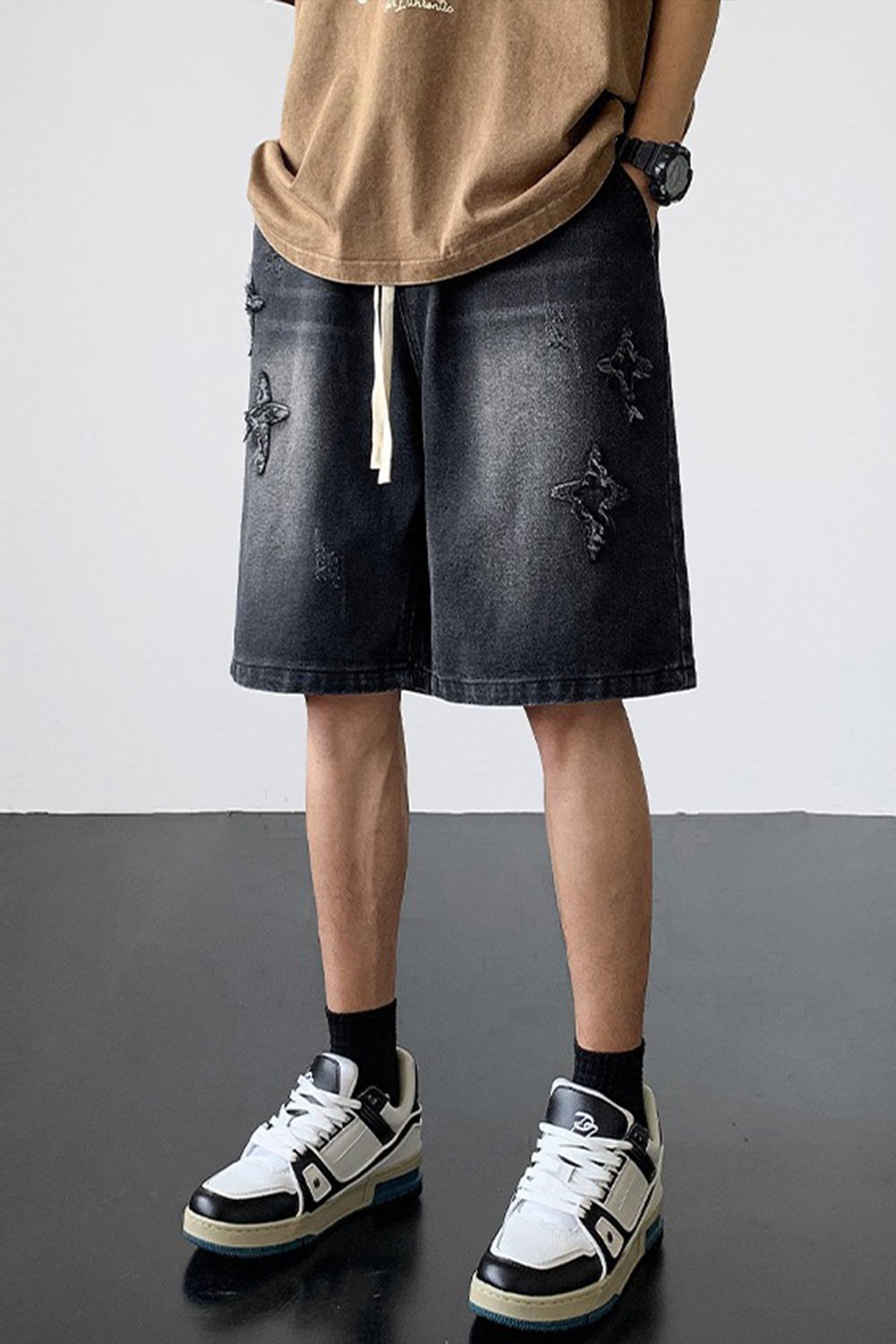 Star embroidered denim shorts high street denim shorts