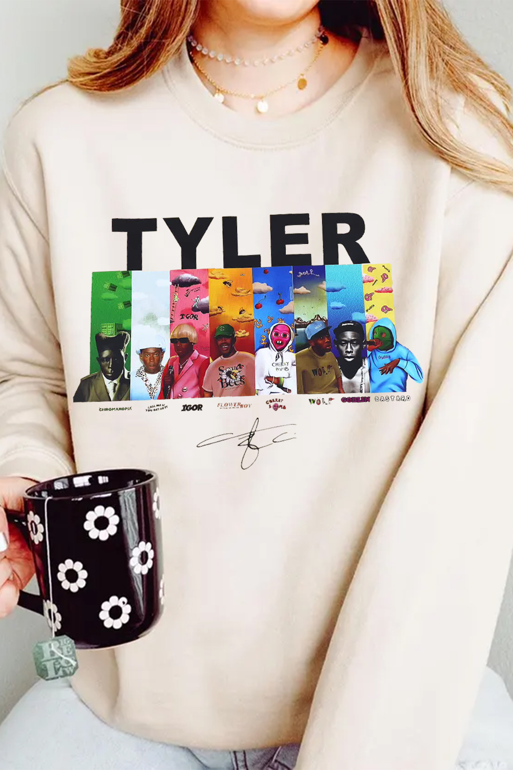Tyler cartoon print round neck women's sweatshirt