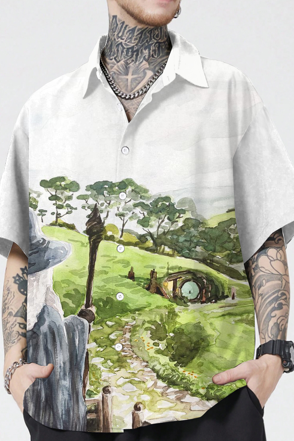 Lord of the Rings Watercolor Men's Short Sleeve Shirt