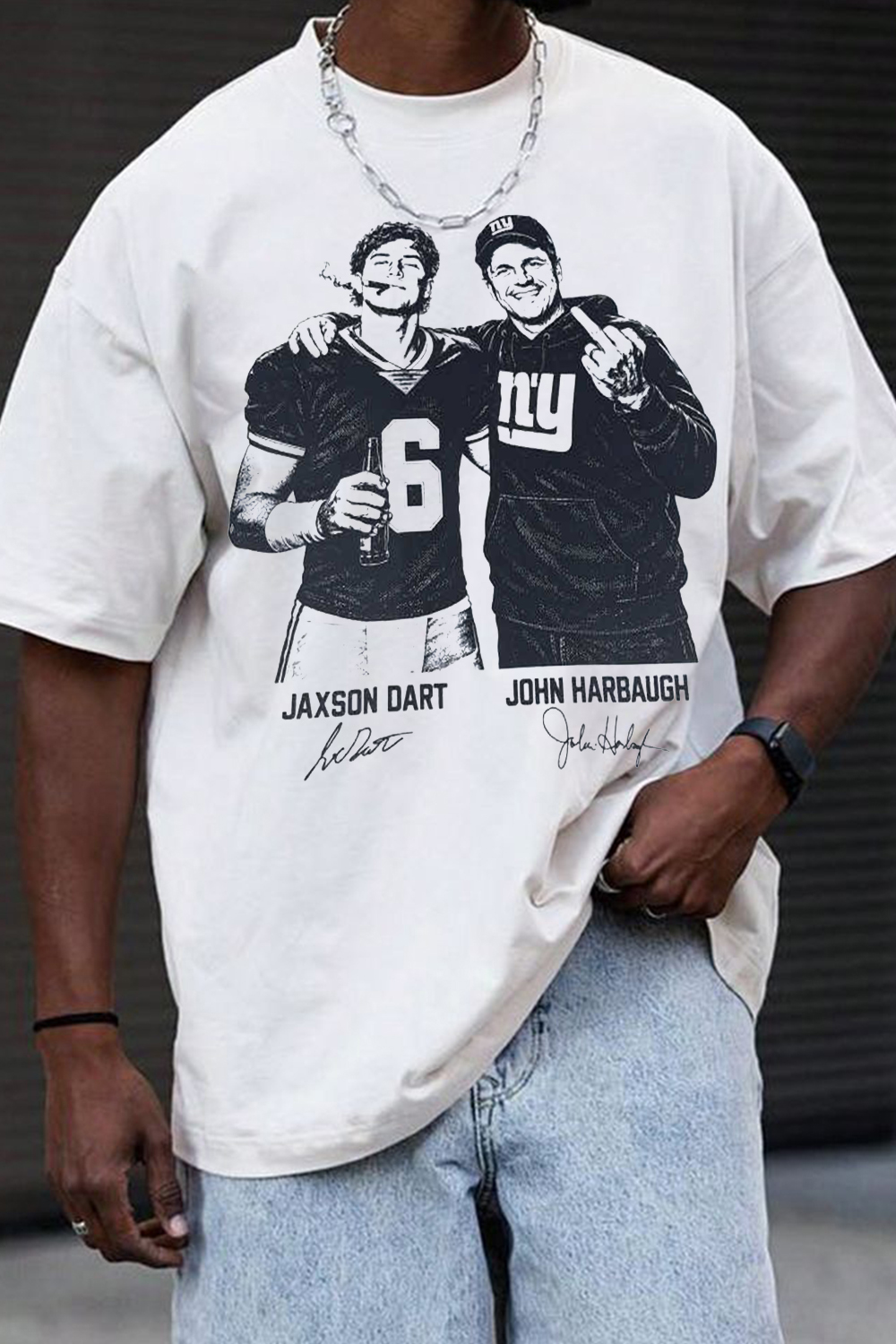 Year 2 Jaxon Dart & John Harbaugh - Giants New Era Graphic Shirt