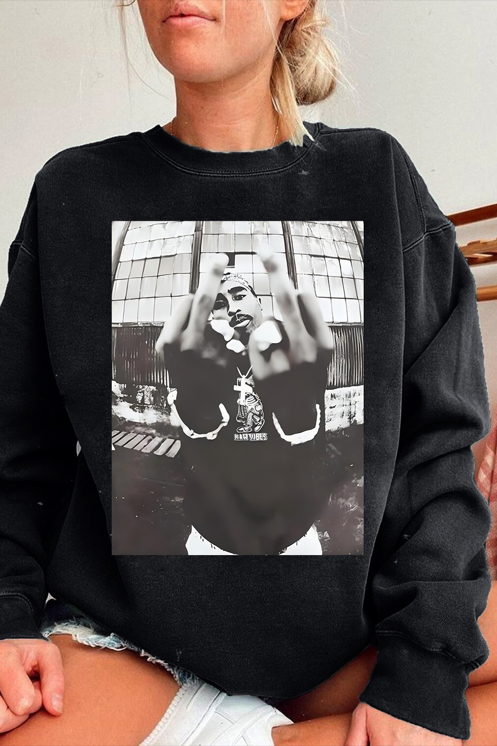 Retro Tupac Graphic Sweatshirt For Women