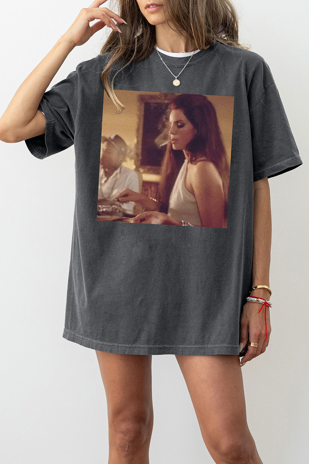 Retro Lana Del Rey Smoking Pattern Tee For Women