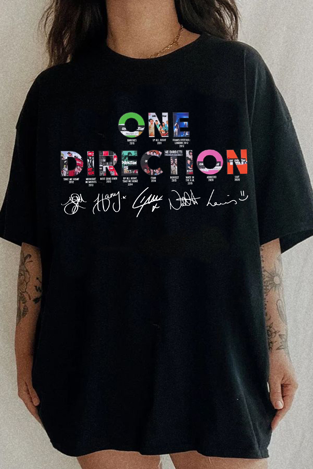 onedirection cartoon letter print t-shirt
