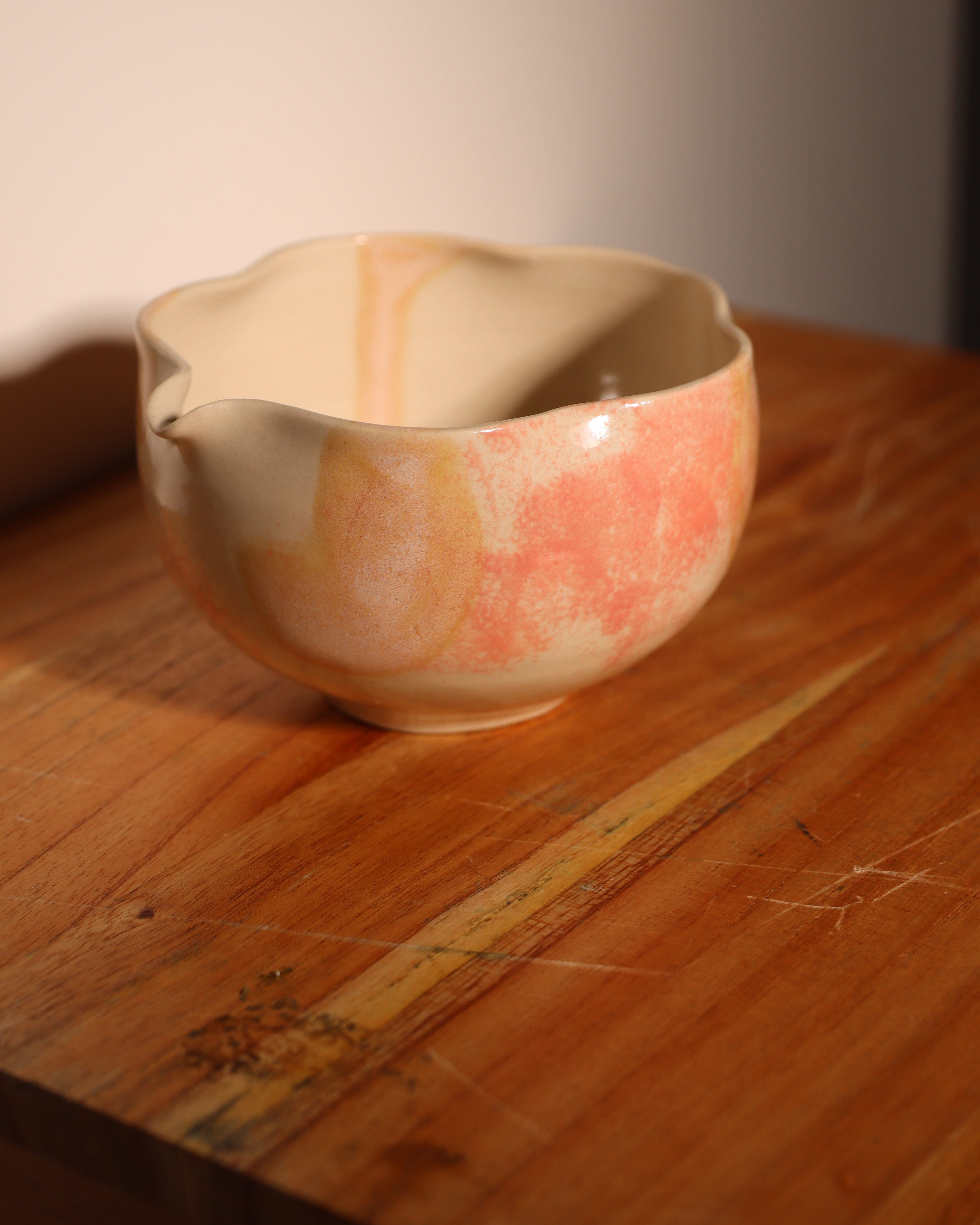 A handcrafted Huaban (花瓣) matcha bowl, created in collaboration by brut tea and Meiro Ceramics.