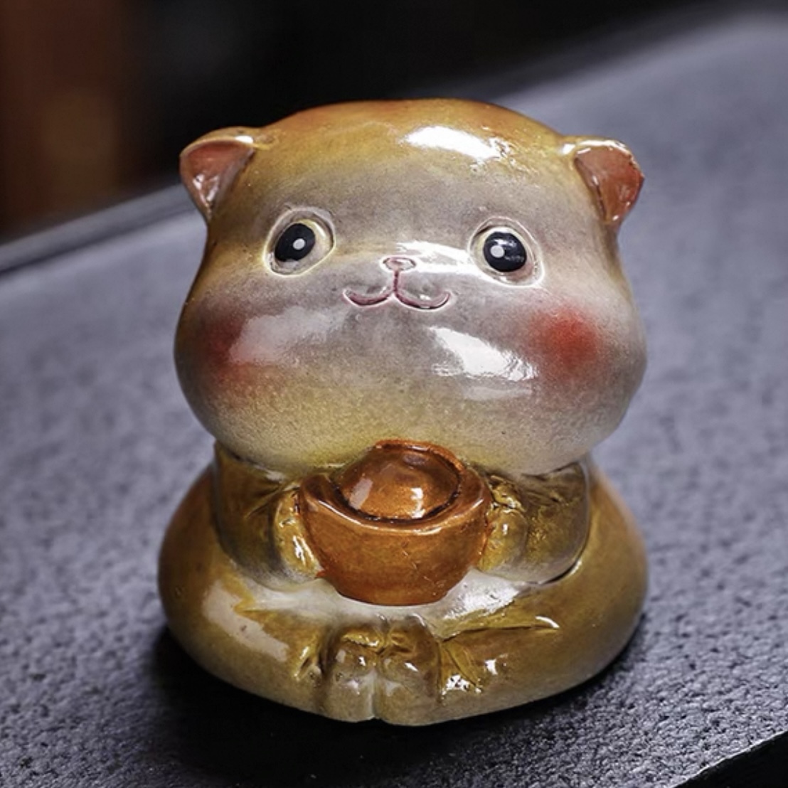 brut tea Color Changing Cute Cat Tea Pet with Gold Tael