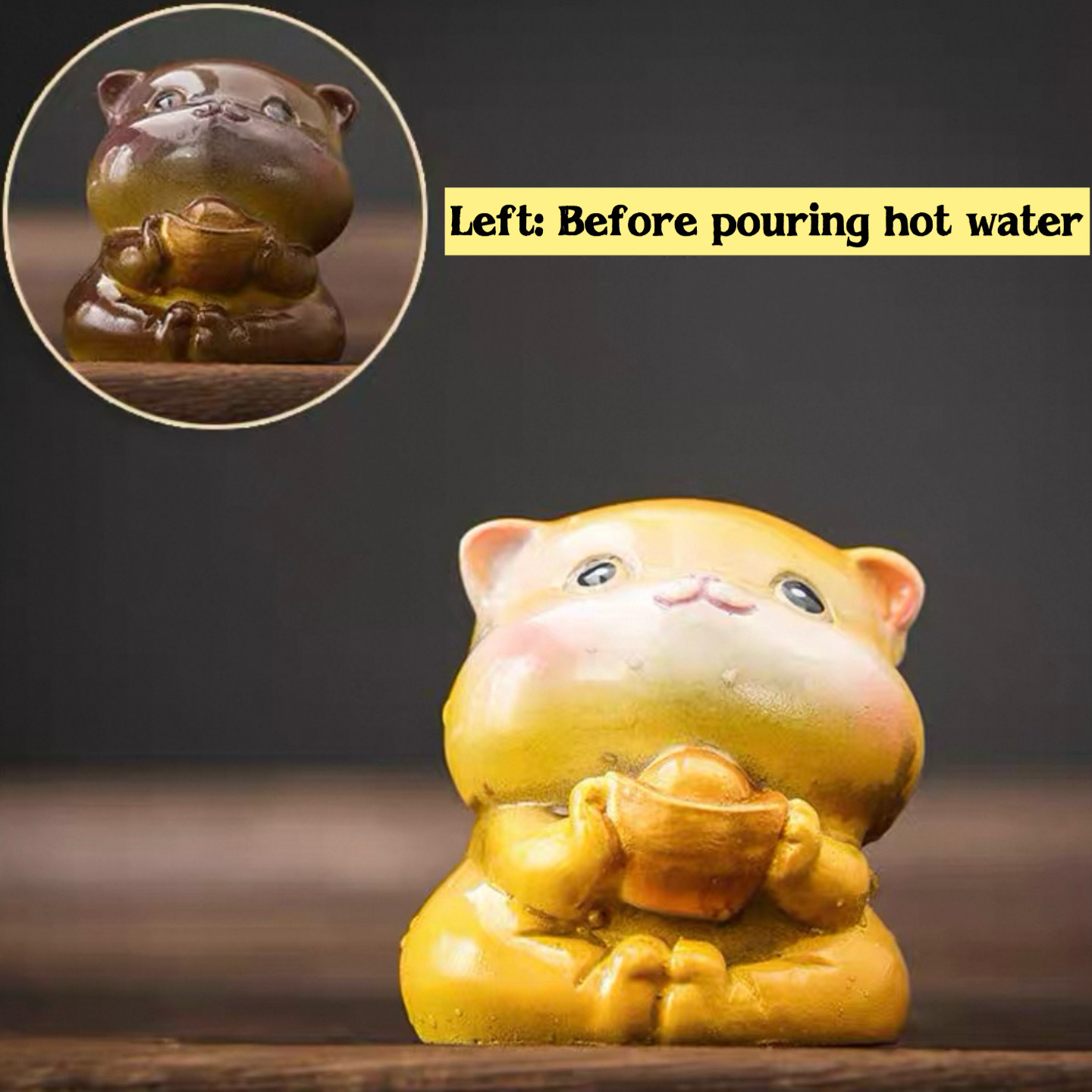 brut tea Color Changing Cute Cat Tea Pet with Gold Tael