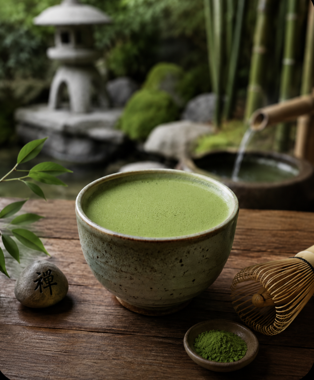 Matcha latte in a zen moment.