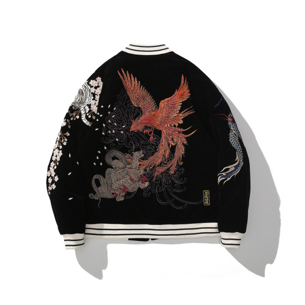 Yokosuka heavy embroidery men's cotton coat four mythical beasts dragon Zhuquan embroidered cotton jacket personalized Chinese style retro