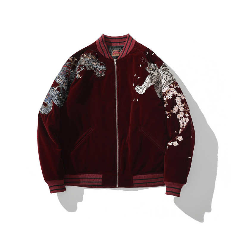 Yokosuka heavy embroidery men's cotton coat four mythical beasts dragon Zhuquan embroidered cotton jacket personalized Chinese style retro